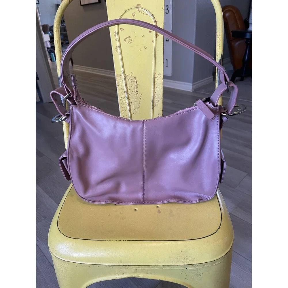 Desmo Pink Leather Handbag 2 Buckle Side Pockets Made In Italy